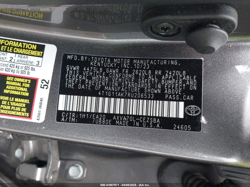 2024 TOYOTA CAMRY VIN: 4T1G11AK7RU206533