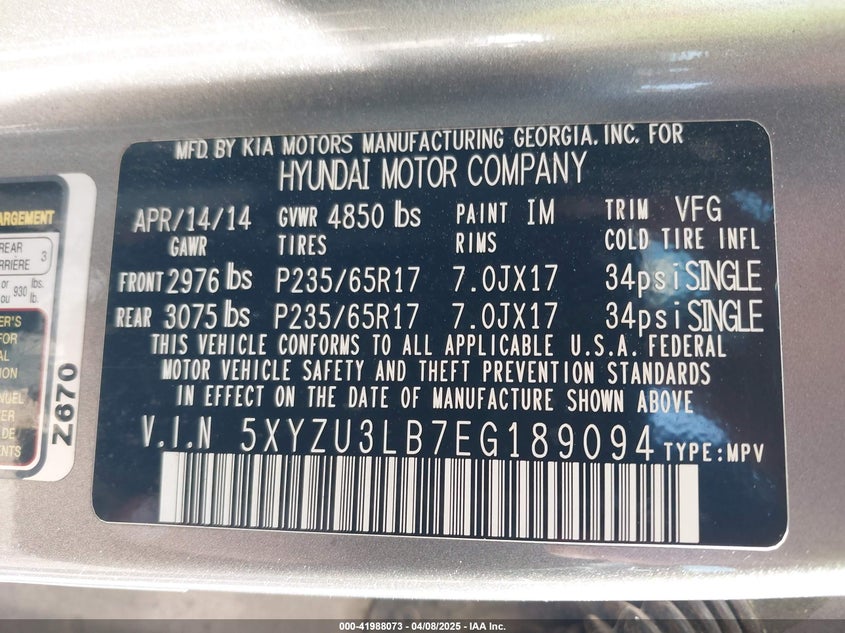 2014 HYUNDAI SANTA FE SPORT 2.4L - 5XYZU3LB7EG189094