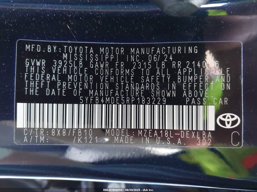 2024 TOYOTA COROLLA LE - 5YFB4MDE5RP183229