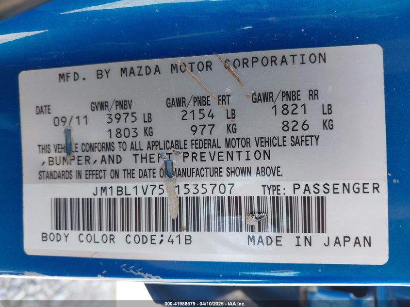 2012 MAZDA MAZDA3 VIN: JM1BL1V75C1535707