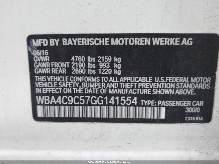 2016 BMW 428I GRAN COUPE VIN: WBA4C9C57GG141554