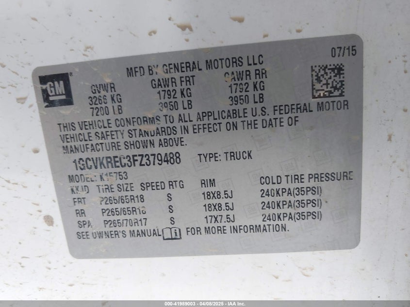 2015 CHEVROLET SILVERADO 1500 1LT - 1GCVKREC3FZ379488