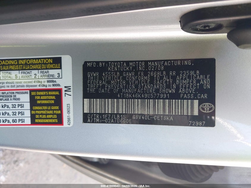 4T1BK46K49U577991 2009 TOYOTA CAMRY photo no. 9