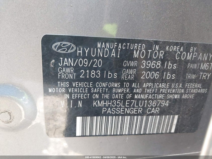 2020 HYUNDAI ELANTRA GT VIN: KMHH35LE7LU136794