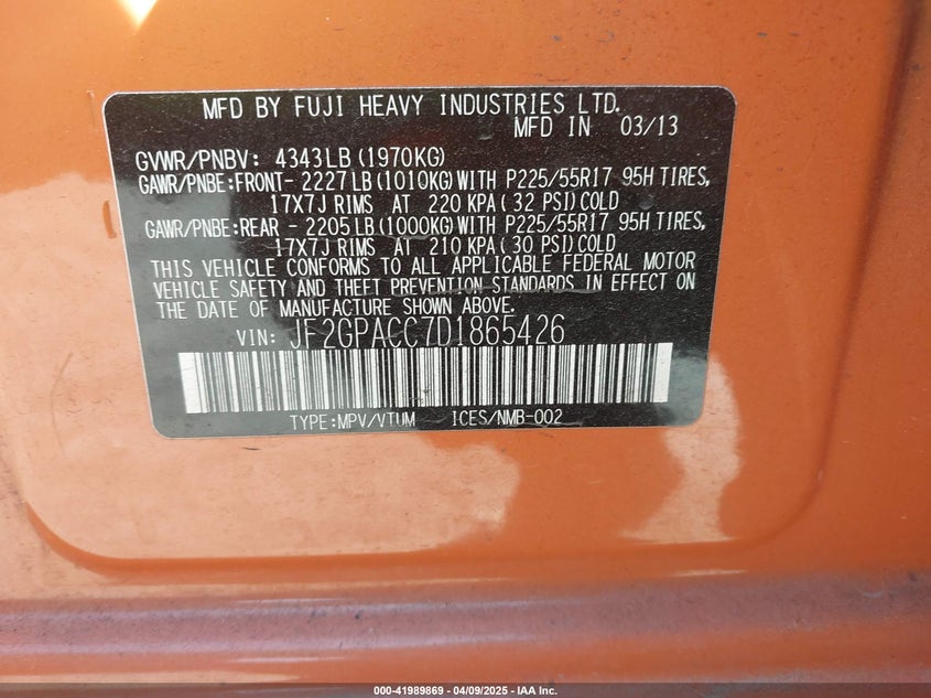 2013 SUBARU XV CROSSTREK 2.0I PREMIUM - JF2GPACC7D1865426