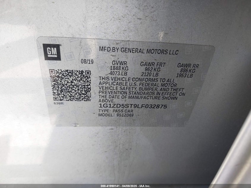 2020 CHEVROLET MALIBU VIN: 1G1ZD5ST9LF032875