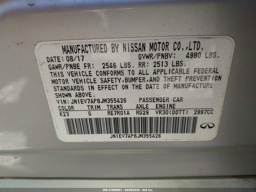 2018 INFINITI Q50 VIN: JN1EV7AP8JM355426