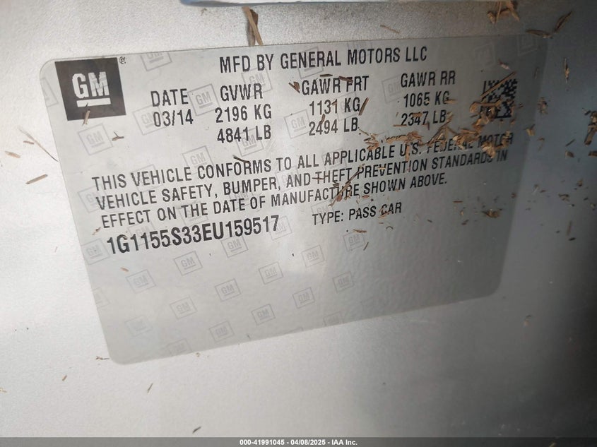 2014 CHEVROLET IMPALA VIN: 1G1155S33EU159517