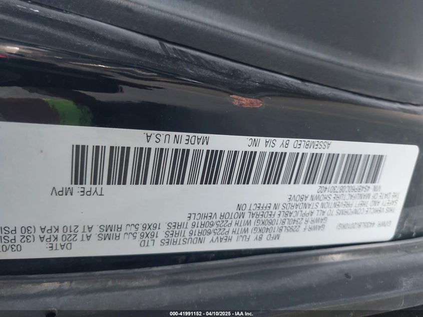 2008 SUBARU OUTBACK VIN: 4S4BP60C087301402