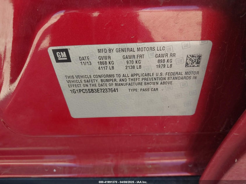 2014 CHEVROLET CRUZE VIN: 1G1PC5SB3E7237641