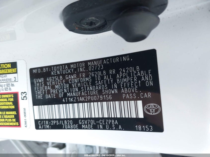 2023 TOYOTA CAMRY VIN: 4T1KZ1AK2PU079156