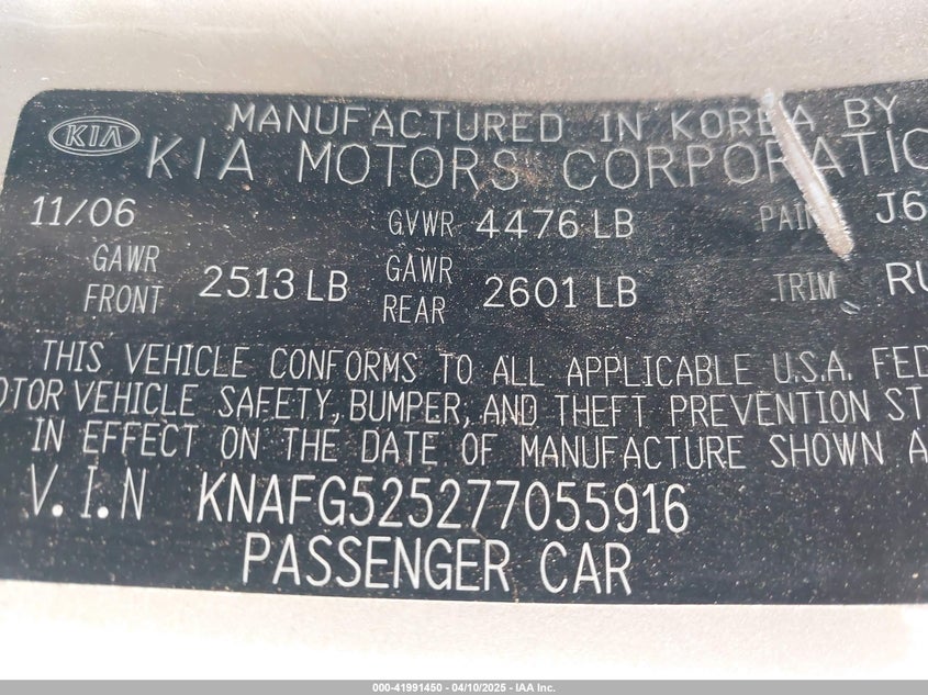2007 KIA RONDO VIN: KNAFG525277055916