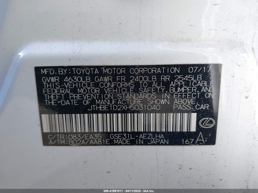 2017 LEXUS IS 350 - JTHBE1D2XH5031040