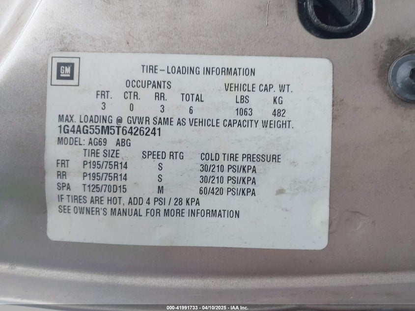 1996 Buick Century Special/Custom/Limited VIN: 1G4AG55M5T6426241 Lot: 41991733