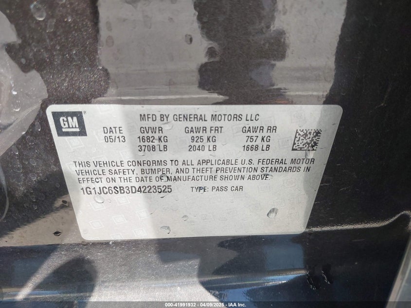 2013 CHEVROLET SONIC LT AUTO - 1G1JC6SB3D4223525