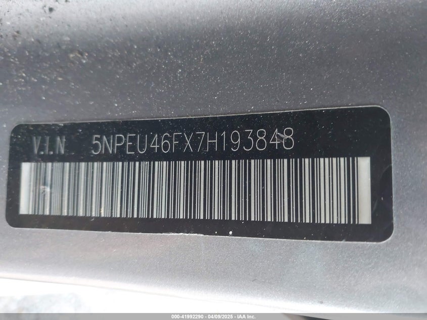 2007 HYUNDAI SONATA VIN: 5NPEU46FX7H193848