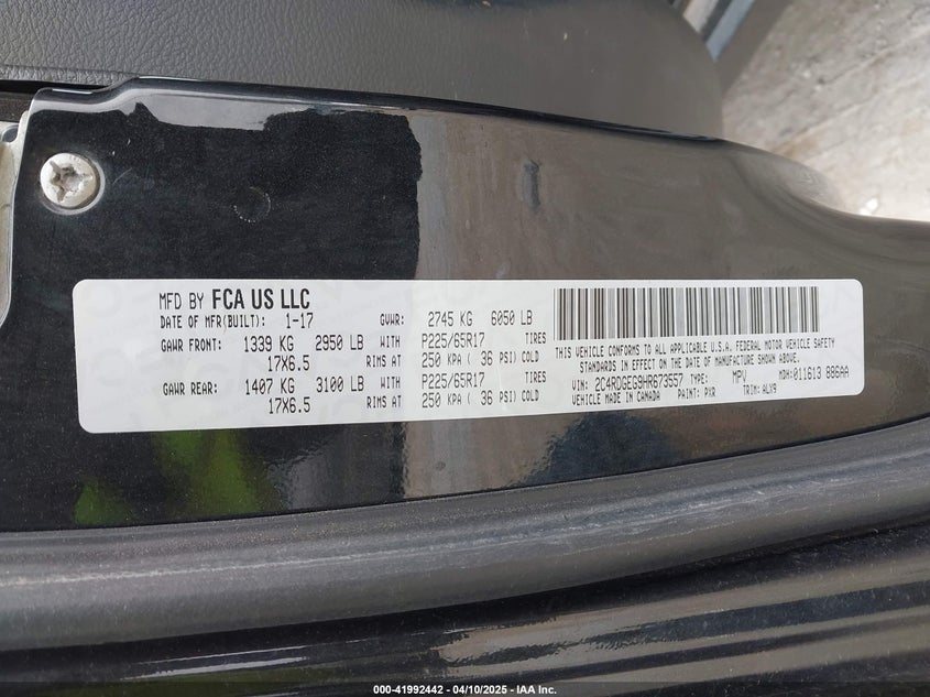 2017 DODGE GRAND CARAVAN - 2C4RDGEG9HR673557