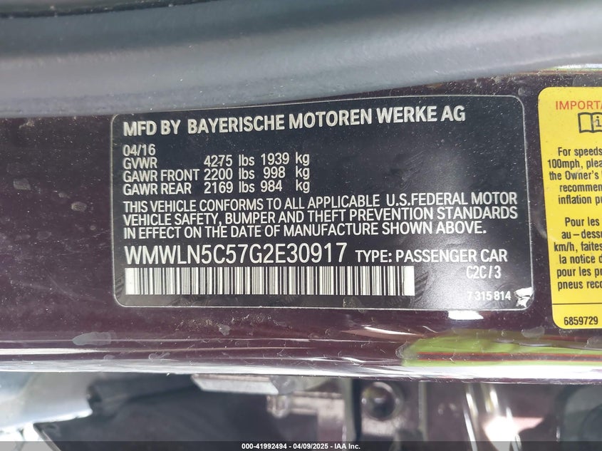 2016 MINI COOPER VIN: WMWLN5C57G2E30917