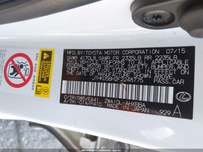 2015 LEXUS CT 200H - JTHKD5BH2F2248775