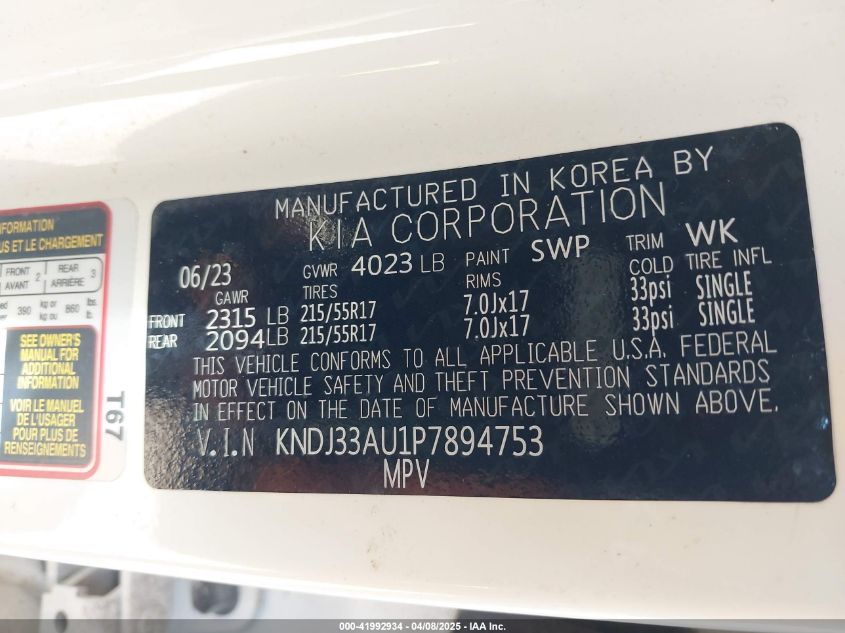 2023 Kia Soul Ex VIN: KNDJ33AU1P7894753 Lot: 41992934