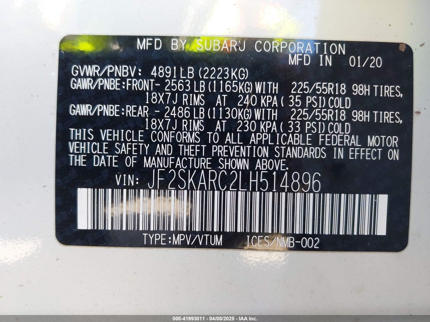 2020 SUBARU FORESTER SPORT - JF2SKARC2LH514896