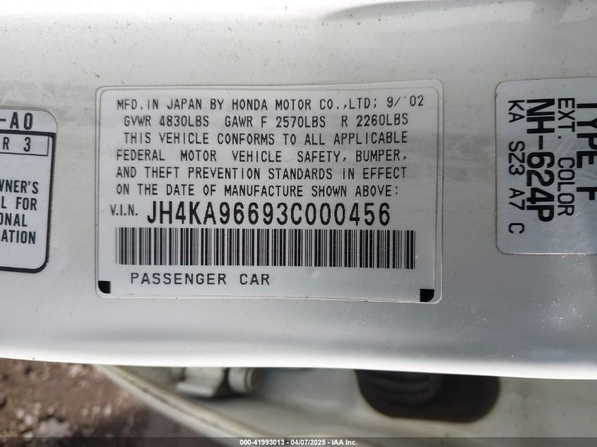 2003 Acura Rl 3.5 VIN: JH4KA96693C000456 Lot: 41993013