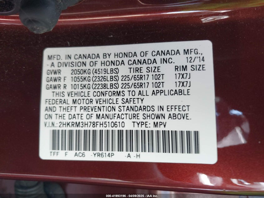 2015 HONDA CR-V EX-L - 2HKRM3H78FH510610