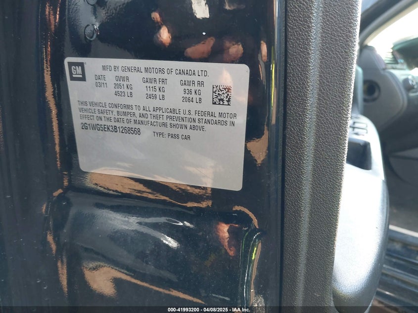 2011 CHEVROLET IMPALA VIN: 2G1WG5EK3B1268568