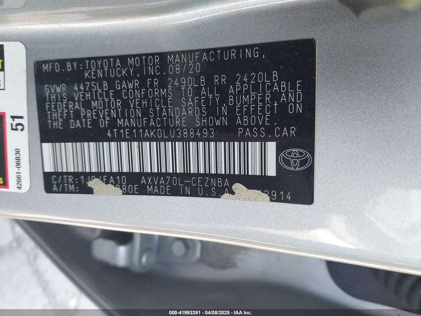 2020 TOYOTA CAMRY LE - 4T1E11AK0LU388493