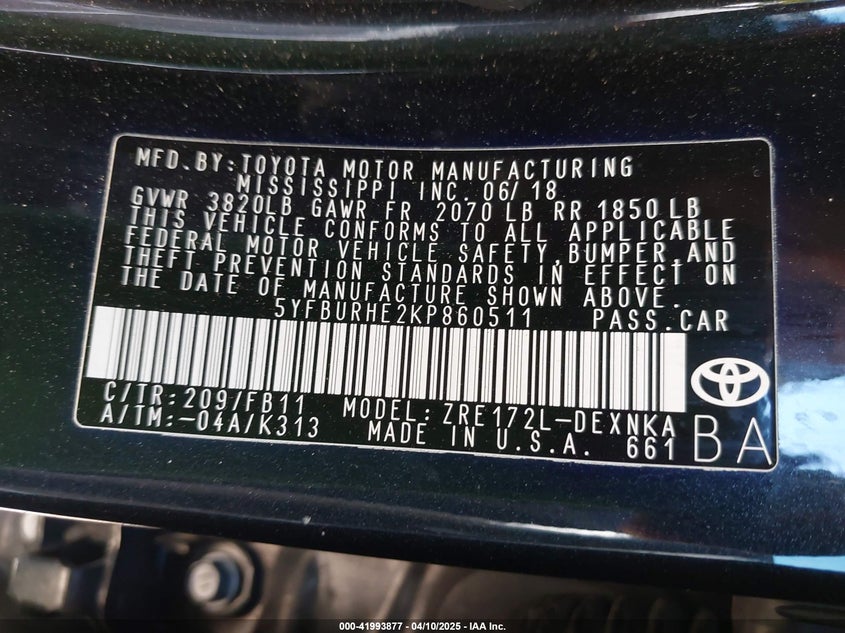 2019 TOYOTA COROLLA LE - 5YFBURHE2KP860511