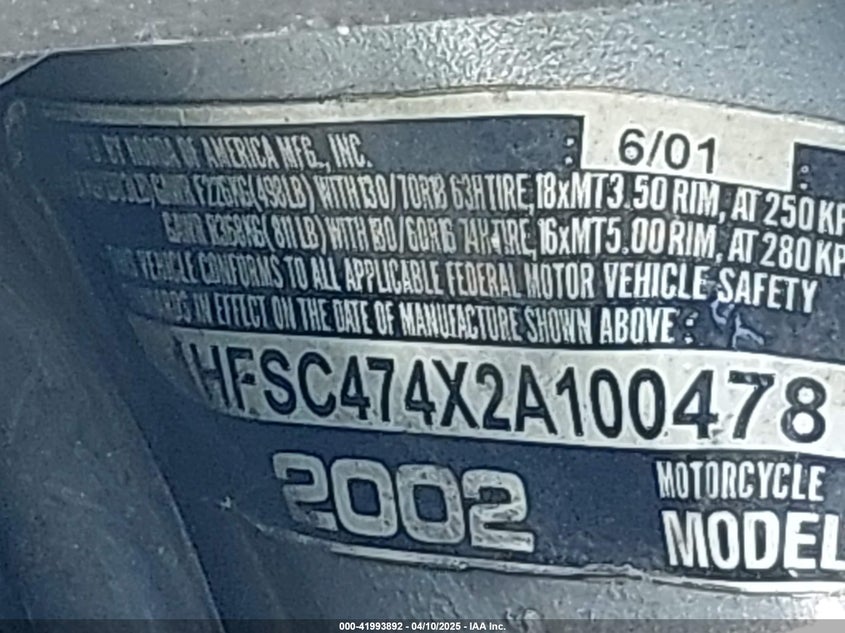 2002 HONDA GL1800 VIN: 1HFSC474X2A100478