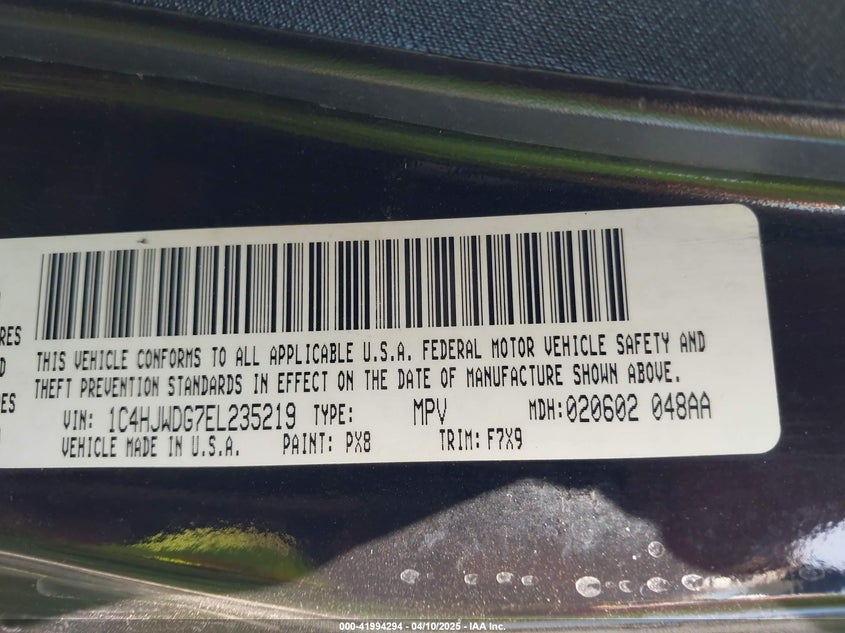 2014 JEEP WRANGLER UNLIMITED VIN: 1C4HJWDG7EL235219
