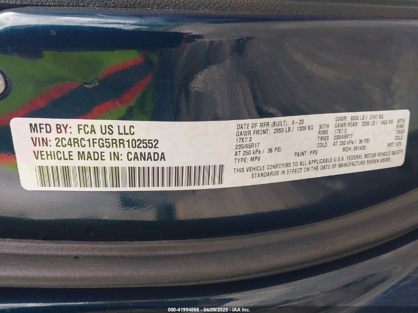 2024 Chrysler Pacifica Touring VIN: 2C4RC1FGSRR102552 Lot: 41994866