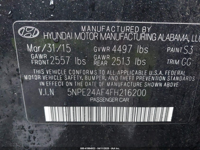 2015 HYUNDAI SONATA SE - 5NPE24AF4FH216200
