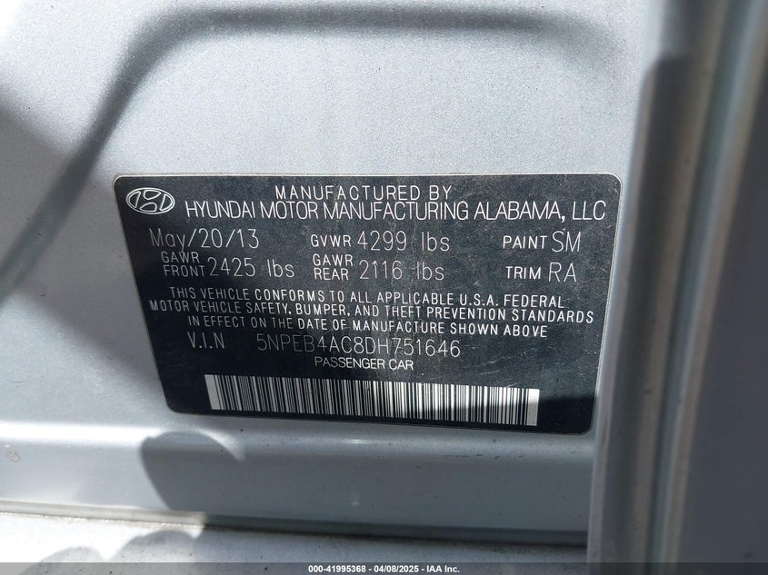 2013 HYUNDAI SONATA GLS - 5NPEB4AC8DH751646