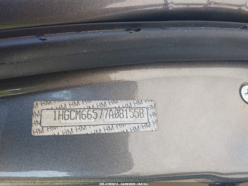 2007 HONDA ACCORD VIN: 1HGCM66577A081558