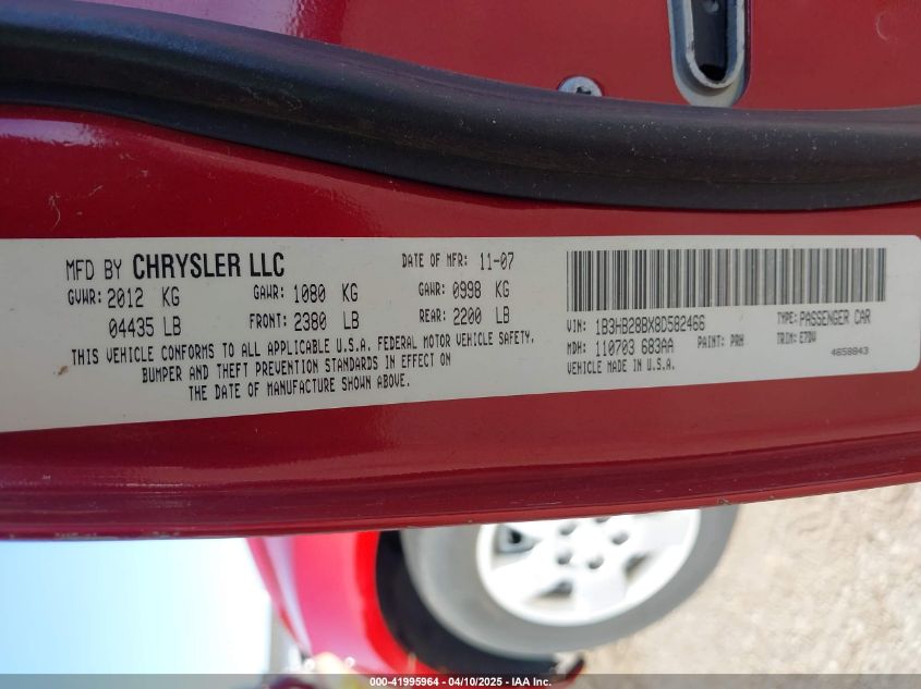 2008 Dodge Caliber VIN: 1B3HB28BX8D582466 Lot: 41995964