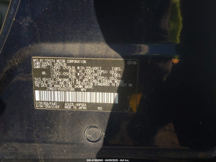 2006 TOYOTA RAV4 VIN: JTMBD31V565021088