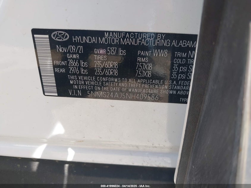 2022 HYUNDAI SANTA FE SEL - 5NMS24AJ5NH409586