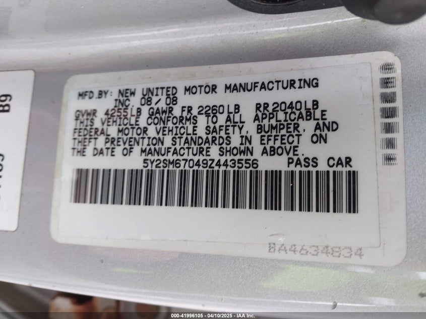 2009 PONTIAC VIBE VIN: 5Y2SM67049Z443556