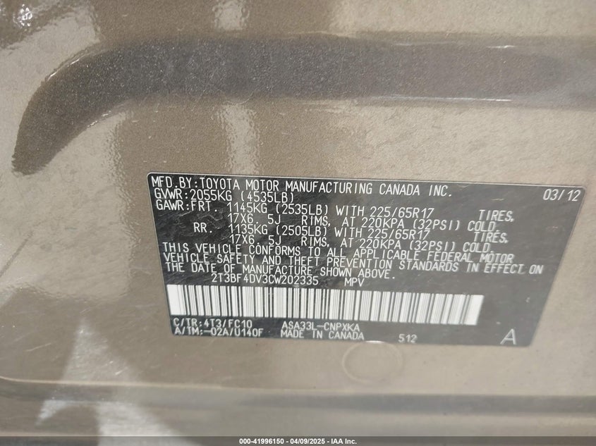 2T3BF4DV3CW202335 2012 TOYOTA RAV 4 photo no. 9