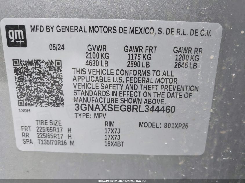 2024 Chevrolet Equinox Awd Ls VIN: 3GNAXSEG8RL344460 Lot: 41996252