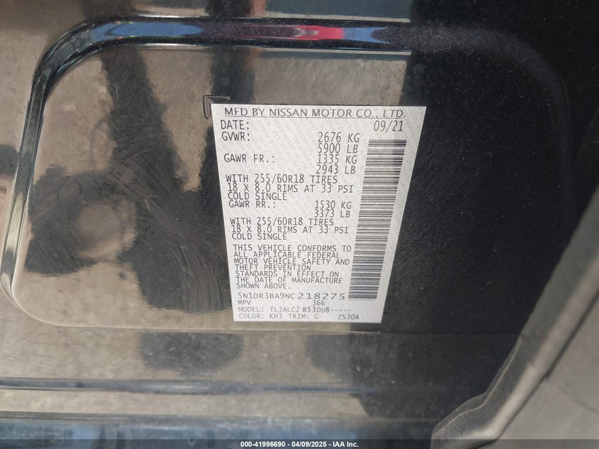 2022 NISSAN PATHFINDER VIN: 5N1DR3BA9NC218275