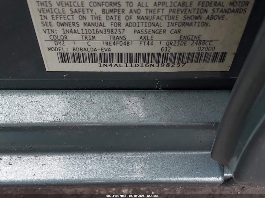 1N4AL11D16N398257 2006 NISSAN ALTIMA photo no. 12