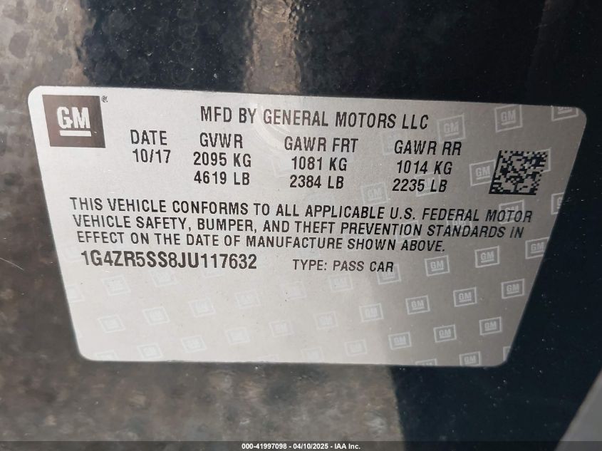 2018 Buick Lacrosse Premium VIN: 1G4ZR5SS8JU117632 Lot: 41997098