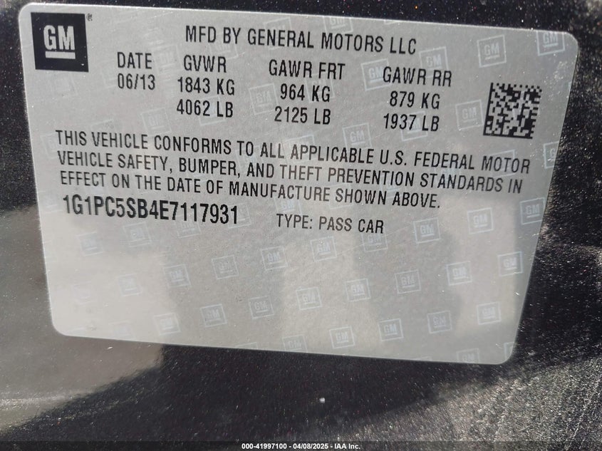 2014 CHEVROLET CRUZE VIN: 1G1PC5SB4E7117931
