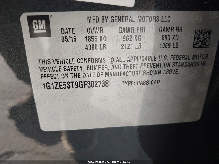 2016 CHEVROLET MALIBU VIN: 1G1ZE5ST9GF302738