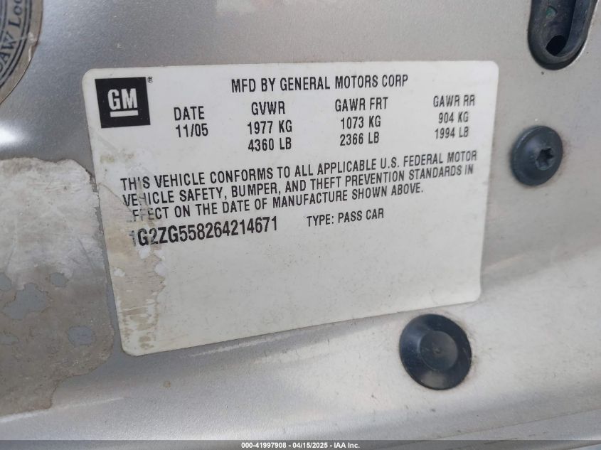 2006 Pontiac G6 VIN: 1G2ZG558264214671 Lot: 42580925