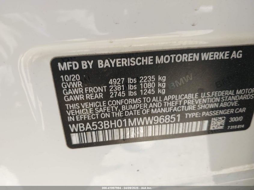 2021 BMW 530I - WBA53BH01MWW96851