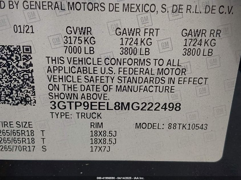 2021 GMC Sierra 1500 - 3GTP9EEL8MG222498